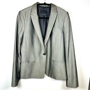 Banana Republic Sharkskin Gray Charcoal Blazer Jacket Office Silk Blend Sz 12